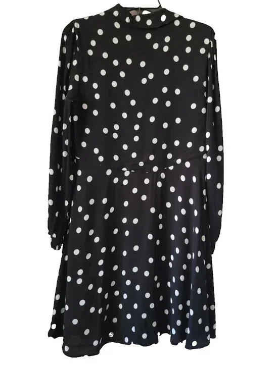 On 34th Dress B/W Polka Dots Sz 12 wrap front whimsigoth Romantic Gothic Indie - Picture 3 of 16